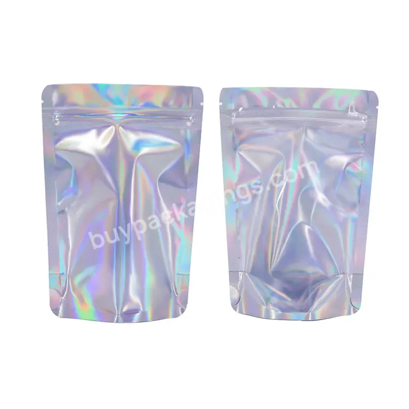 Transparent Rainbow Clear Front Silver Backed Small Holographic Mylar Zipper Pouch Bags Aluminized Plastic Packaging