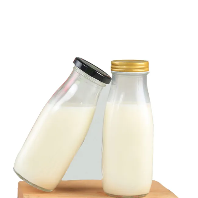 Transparent Round Shape Wide Mouth Glass Milk Bottles With Screw Cap