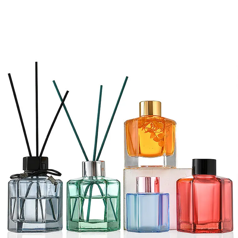 Transparent Six-edged  Cheap Price 50ml 120ml Living Room Aroma Expanding Fragrance  Glass Bottle Jar