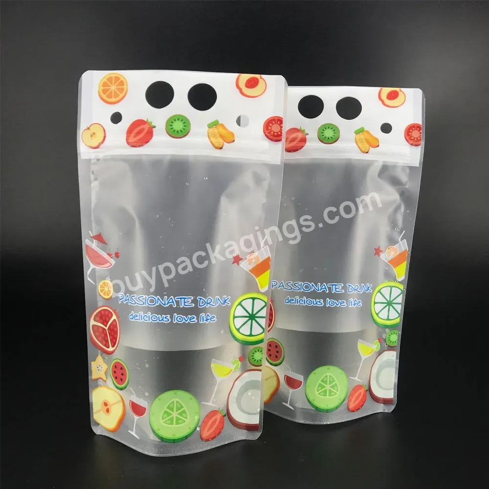 Transparent Stand Up Custom Drink Packing Pouch With Zipper Straw For Food Packaging