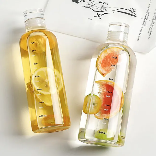 Transparent Time scale Glass Bottle Fashion Glass Juice Bottle With Time Marker 300ml 500ml 750ml China Supplier