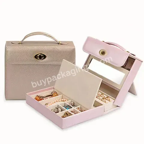 Travel Portable Jewelry Box For Earrings Rings Necklaces Bracelets Watches Pu Leather Jewelry Storage Box With Mirror