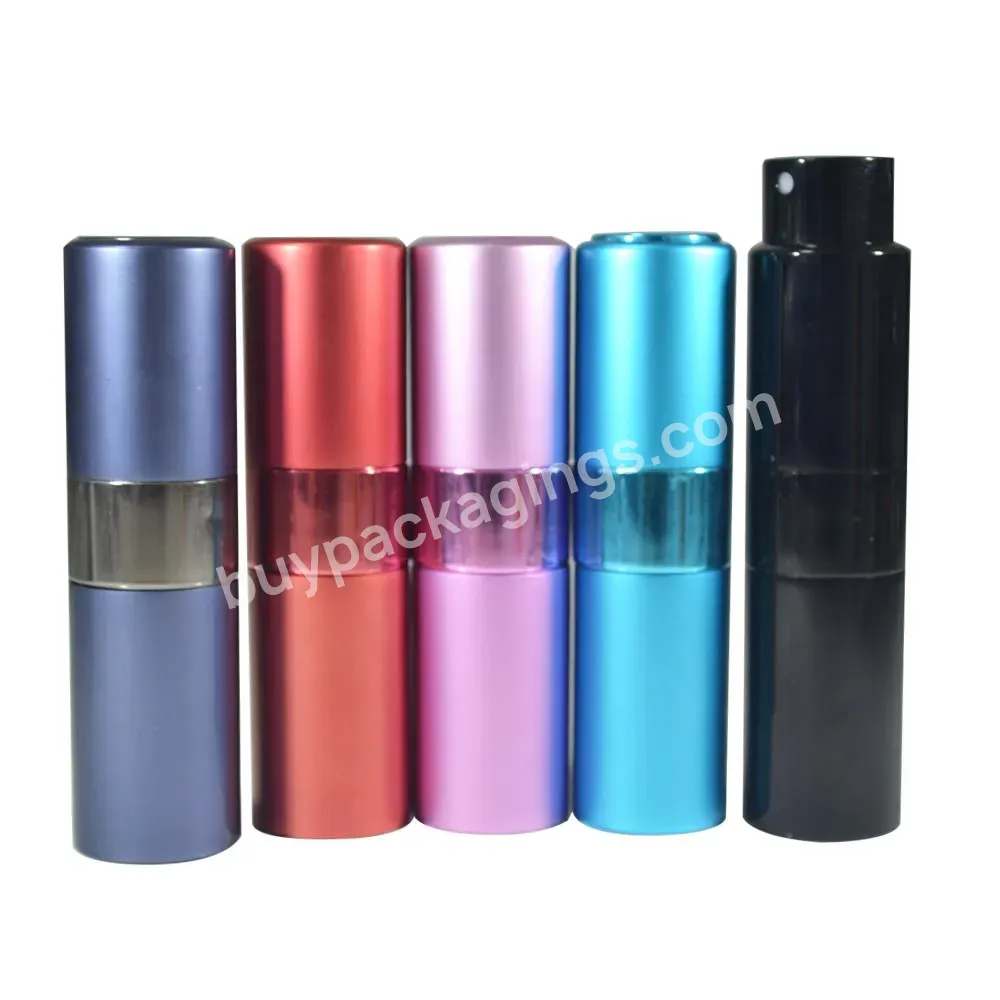 Travel Portable Mini Bottle Perfume Custom Logo Empty Refillable Metal Twist Up Atomizer Perfume Bottle