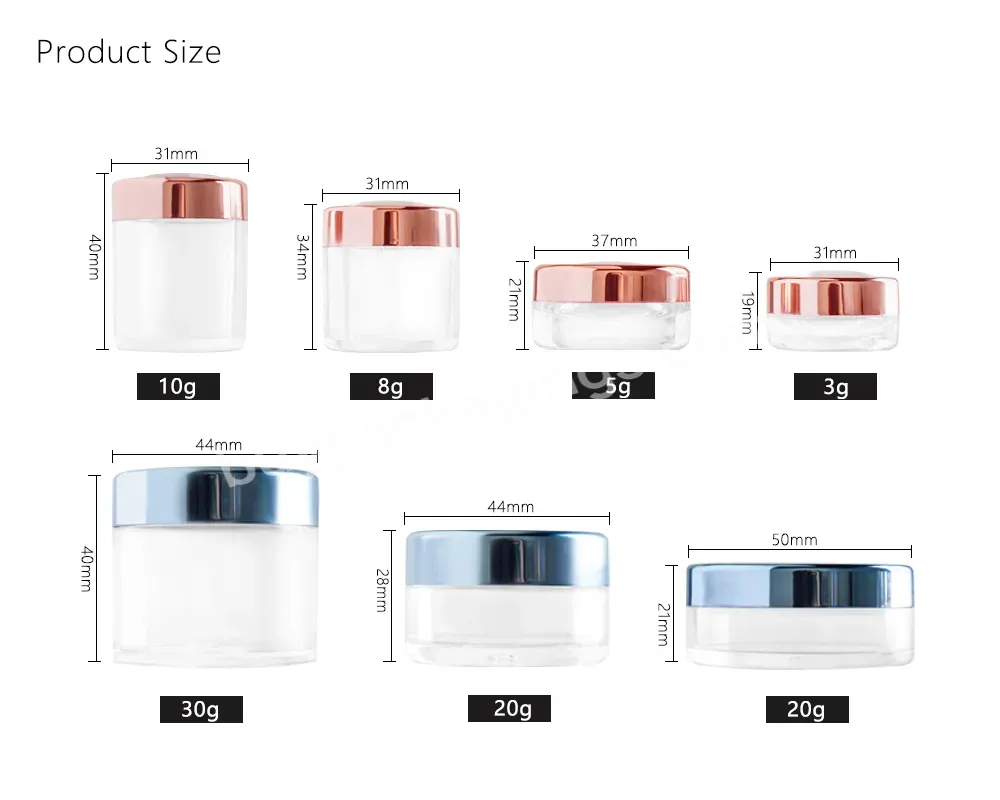 Travel Size Sifter Loose Powder Jar Container Cosmetic Sample Plastic Jars 3g 5g 8g With Black Lid