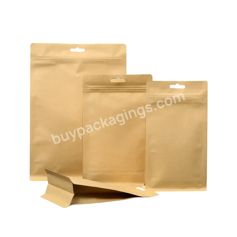 Trending Brown Food Kraft Paper Bags Square Bottom Aluminum Foil Inside Smell Proof Kraft Paper Ziplock Bags