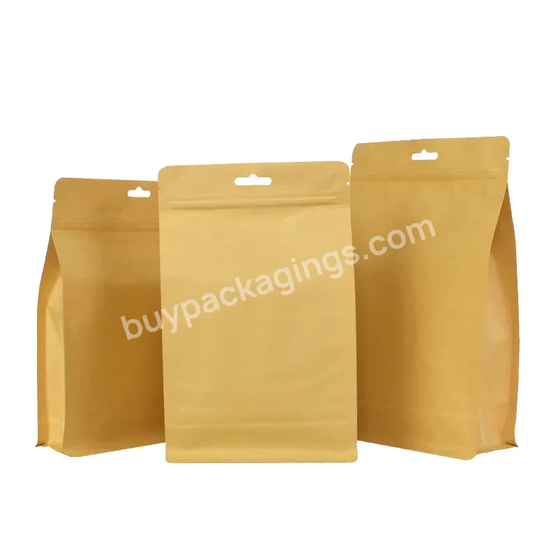 Trending Brown Food Kraft Paper Bags Square Bottom Aluminum Foil Inside Smell Proof Kraft Paper Ziplock Bags