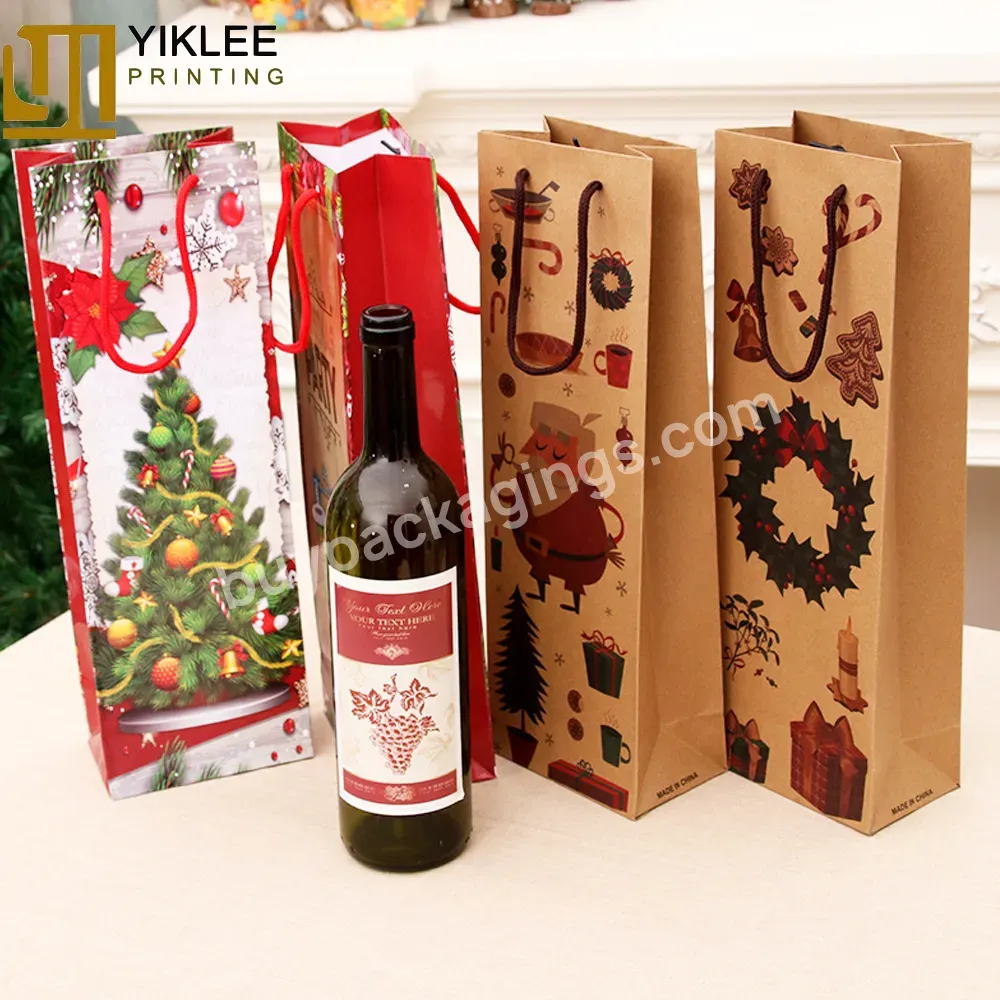 Triangel Paperboard Wine Tote Bag Christmas Wine Bottle Kraft Paper Bag Champagne Bottle Handbag New Year Party Gift Handbag