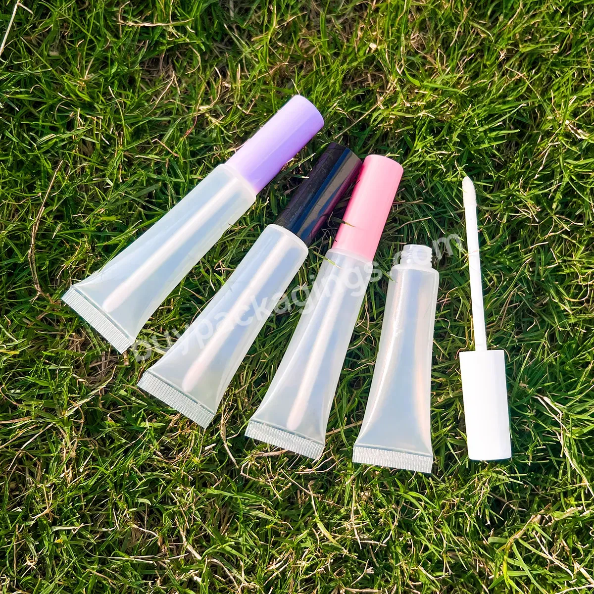 Tube Plastic Container Soft Cosmetic Packaging Empty Clear Push Lip Gloss Squeeze Tubes With Brush