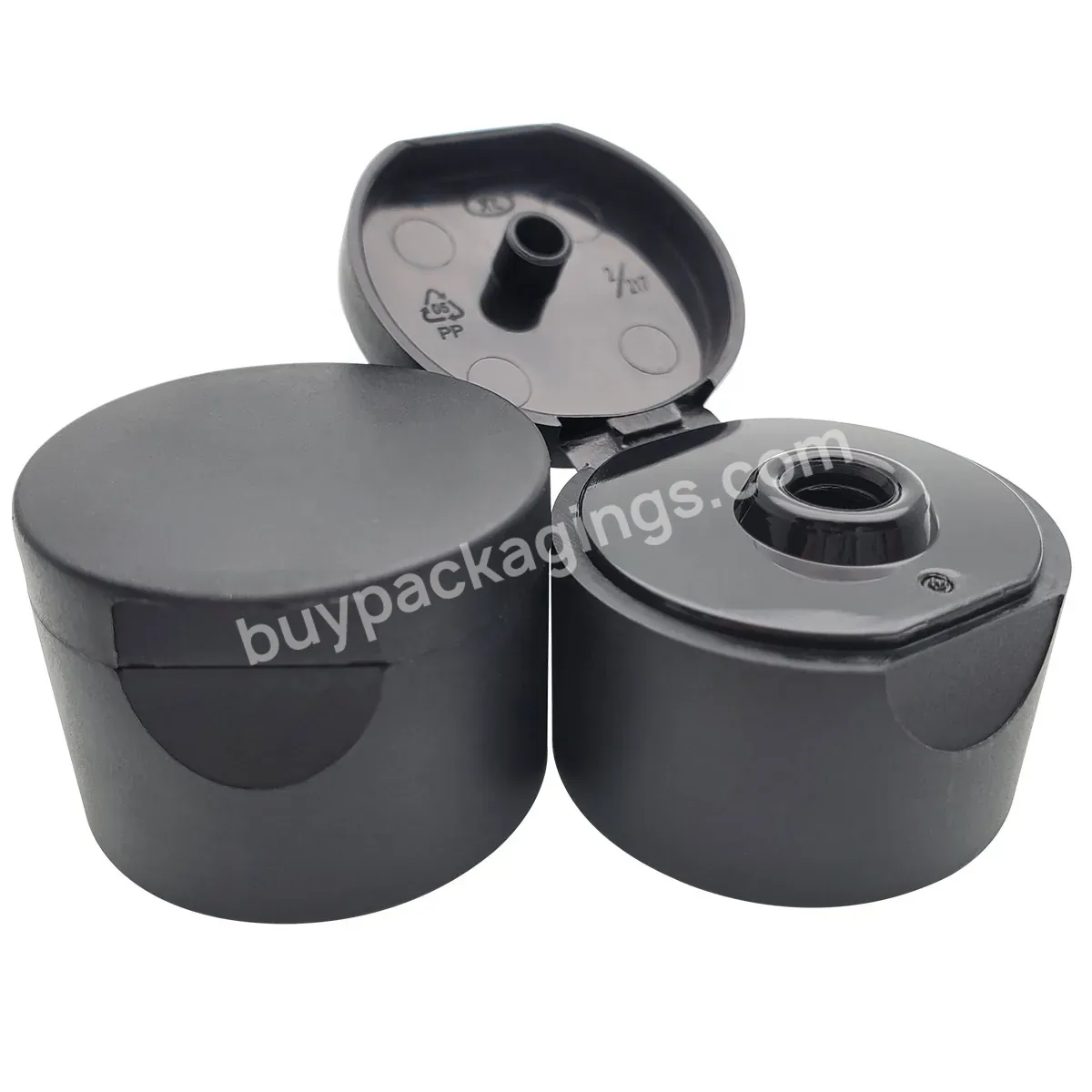 Two Double Layers 24/410 24mm Injection Matte Finish Black Flip Top Caps For Cosmetic Bottles