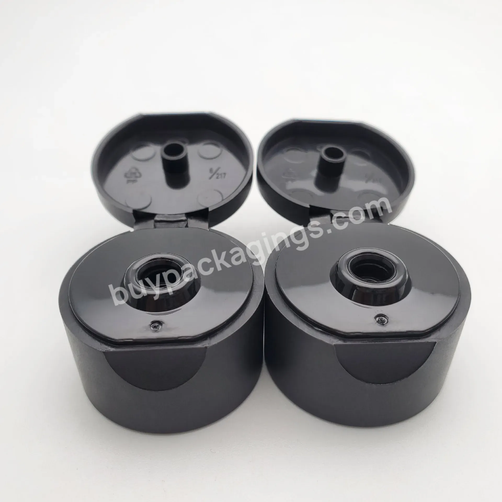 Two Double Layers 24/410 24mm Injection Matte Finish Black Flip Top Caps For Cosmetic Bottles