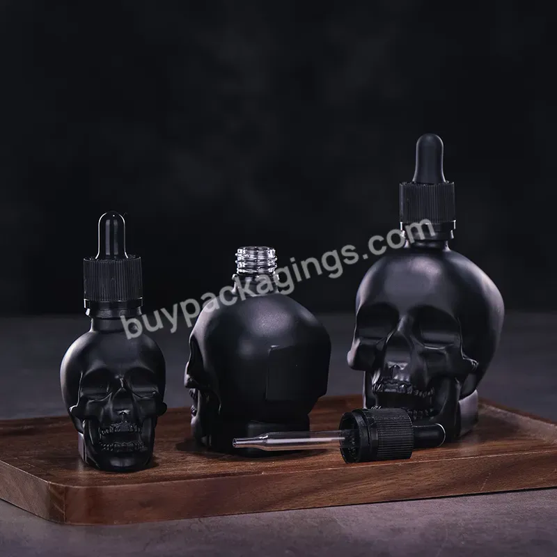 Unique 30 Ml 60 Ml 120 Ml Skin Care Skull Head Shape Glass Bottle 1oz Beard Oil Dropper Bottle With Paper Box