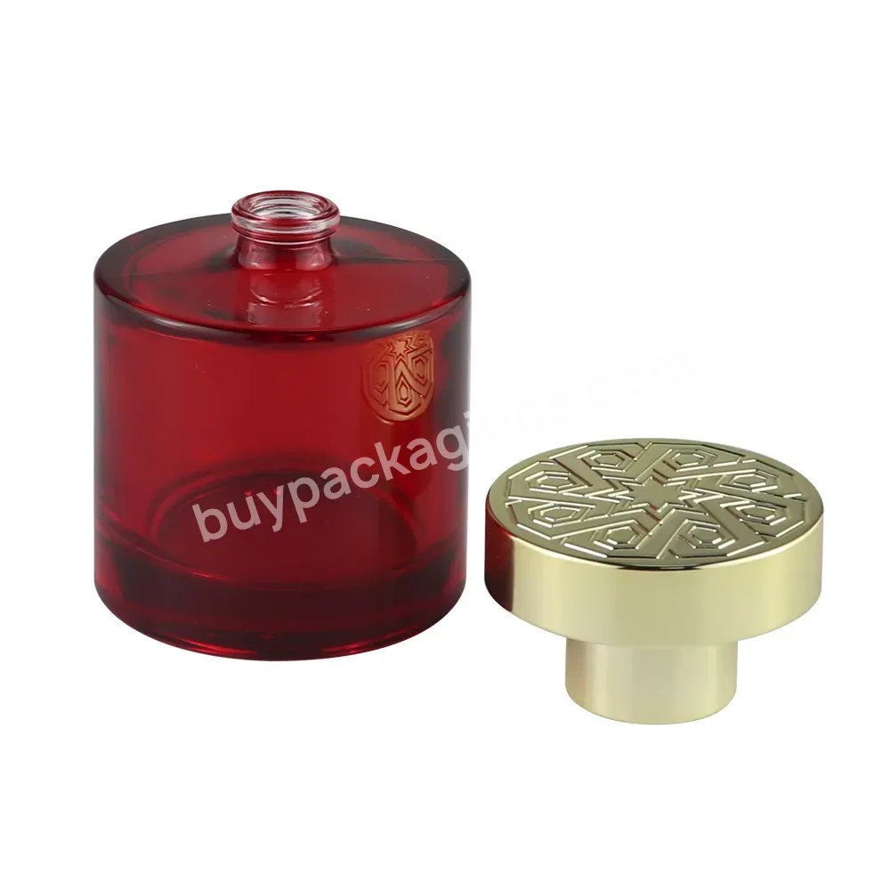 Unique Design Custom With Gold Cap High-end Red Round Cylinder Glass Perfume Empty Bottles Manufacturer