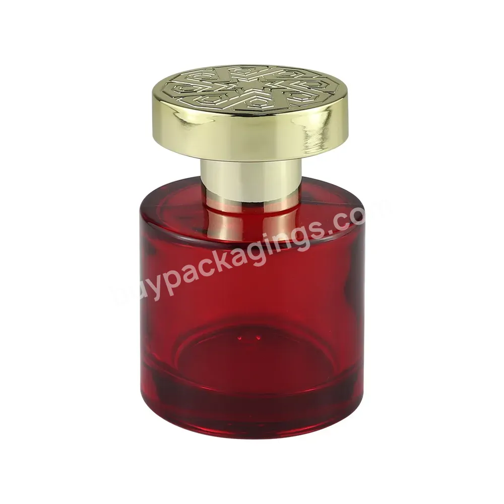 Unique Design Custom With Gold Cap High-end Red Round Cylinder Glass Perfume Empty Bottles Manufacturer