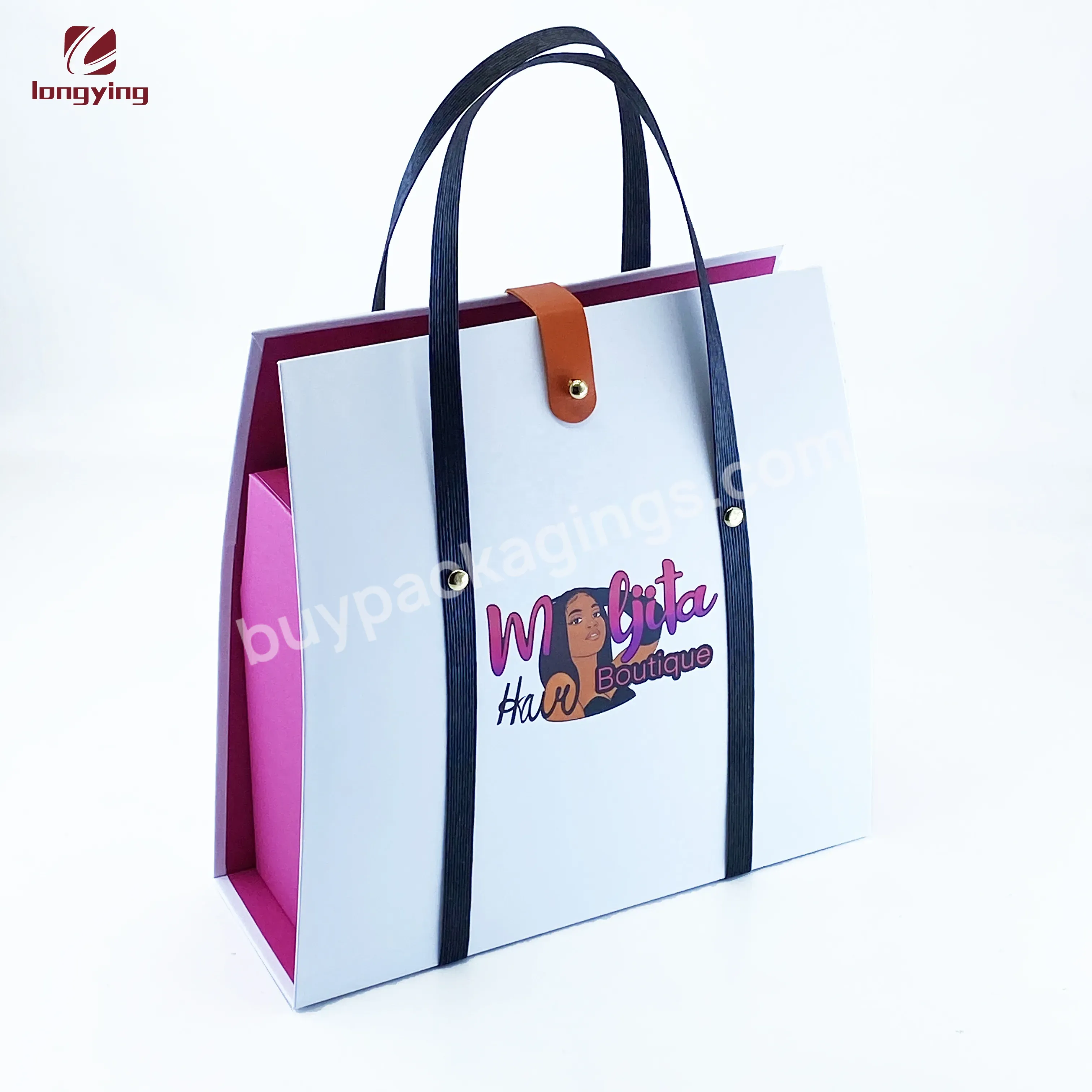 Unique Design Hair Extension /wig Boxes Folding Beauty Box With Pu Handle Hot Pink Paper Boxes
