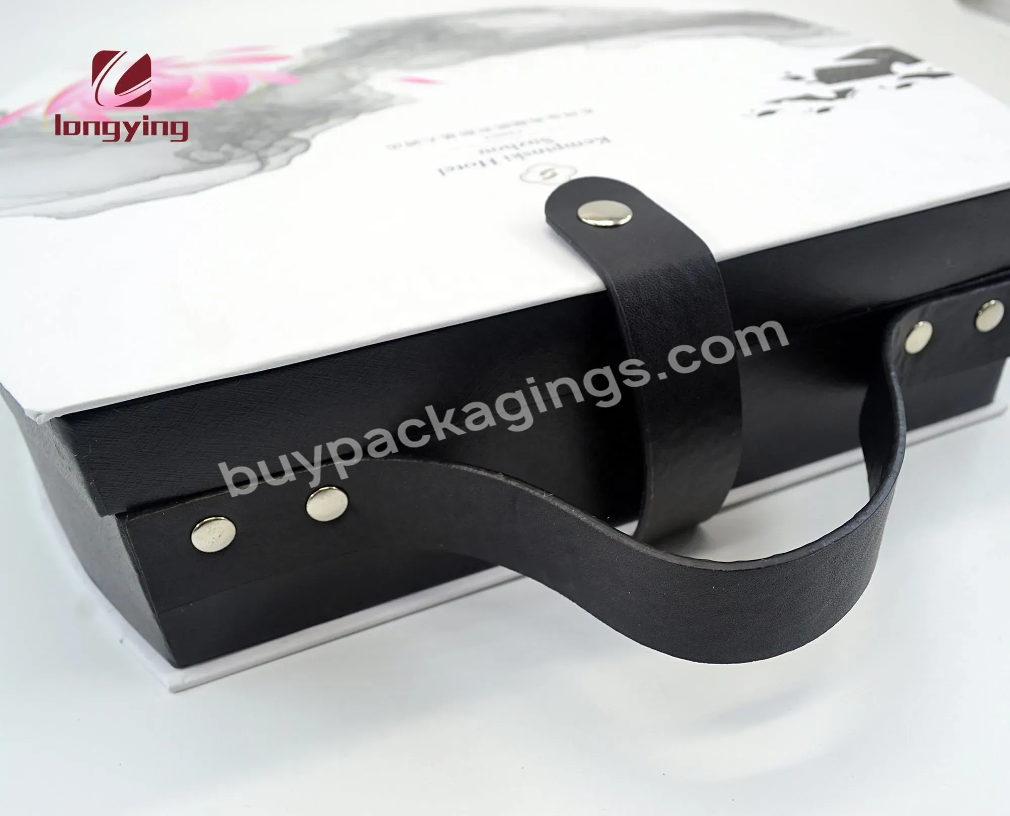 Unique Design Matte Black Premium Box Packaging With Pu Handle Buckles Belt For Cosmetic Gift Set Packaging Box