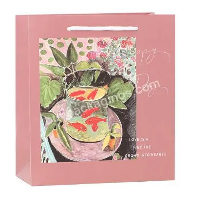 Unique Design Poetic Pink Custom Reusable Paper Bags With Logo Printing For Shopping Clothing Shoes Gift