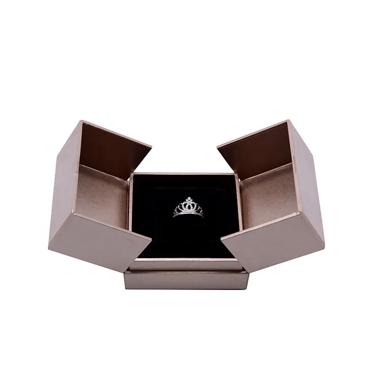 Unique design Two-way open square golden paper jewelry ring box accept custom logo