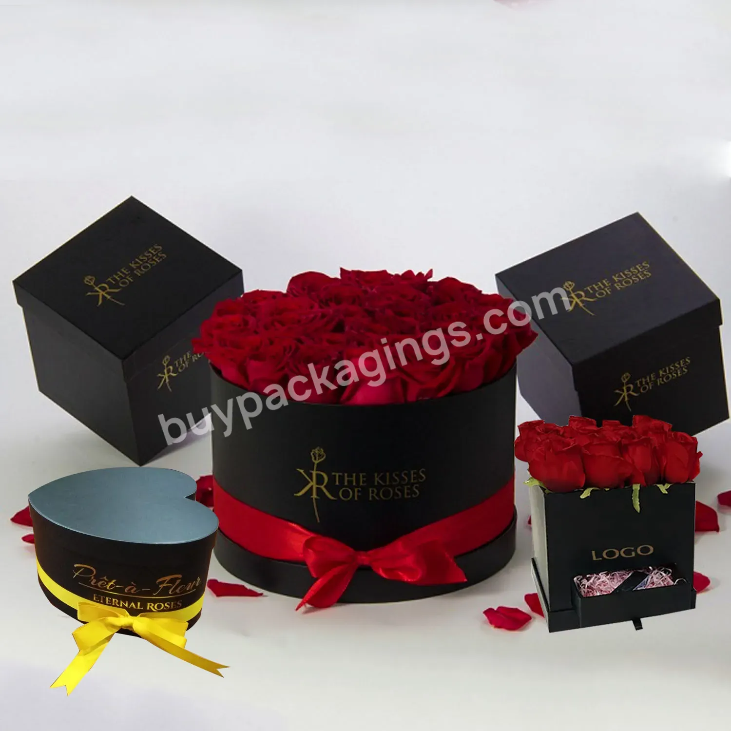 Unique Heart Shape I Love You Rose Box Packaging Custom Luxury Preserved Flower Bouquet Box With Drawer