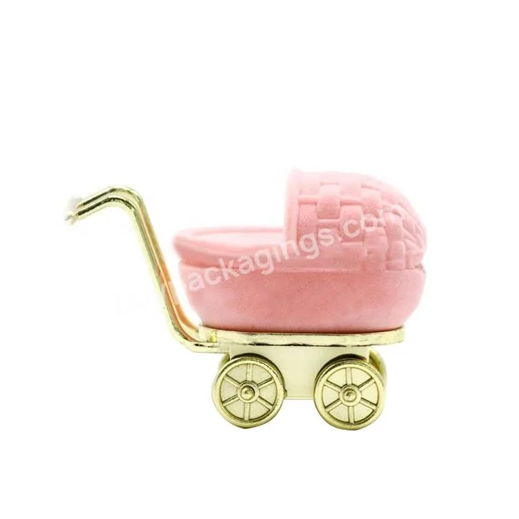 Unique Velvet Baby Stroller Shaped Ring Box