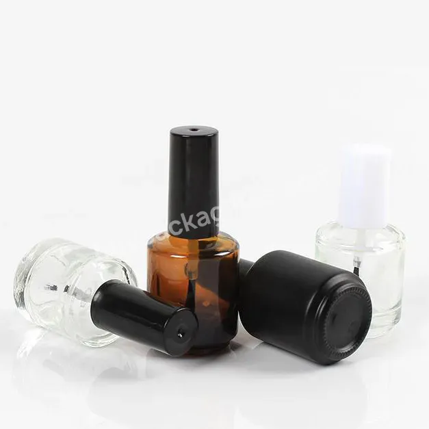 Unique Wholesale Matte Black Round 10ml 15ml Clear Uv Nail Gel Polish Empty Glass Bottle With Brush