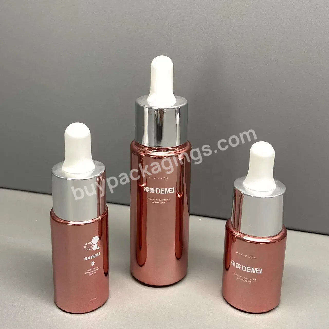 Uv Coating Rose Gold Glass Essential Oil Serum Bottle With Aluminium Dropper 20/30ml