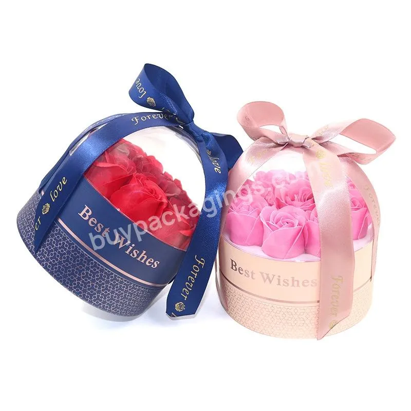 Valentines Day Jewelry Gift Packing Cylinder Clear Cover Round Box Cardboard Tube Basket for Flower