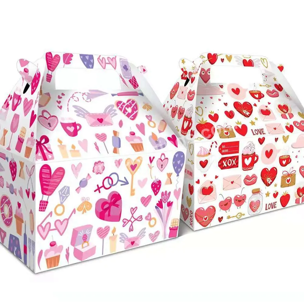 Valentine's Day Kraft Paper Gable Gift Boxes Treat Boxes Goodies Candy Cake Party Favor Box For Wedding Decorations
