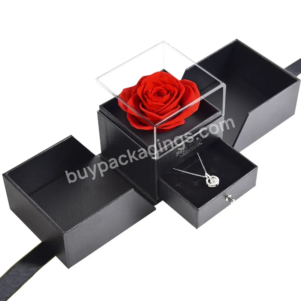 Valentine's Day Unfading Dried Flower Boxes Clear Acrylic Eternal Design Ring Gift Craft Jewelry Display Holder Rose Gift Box