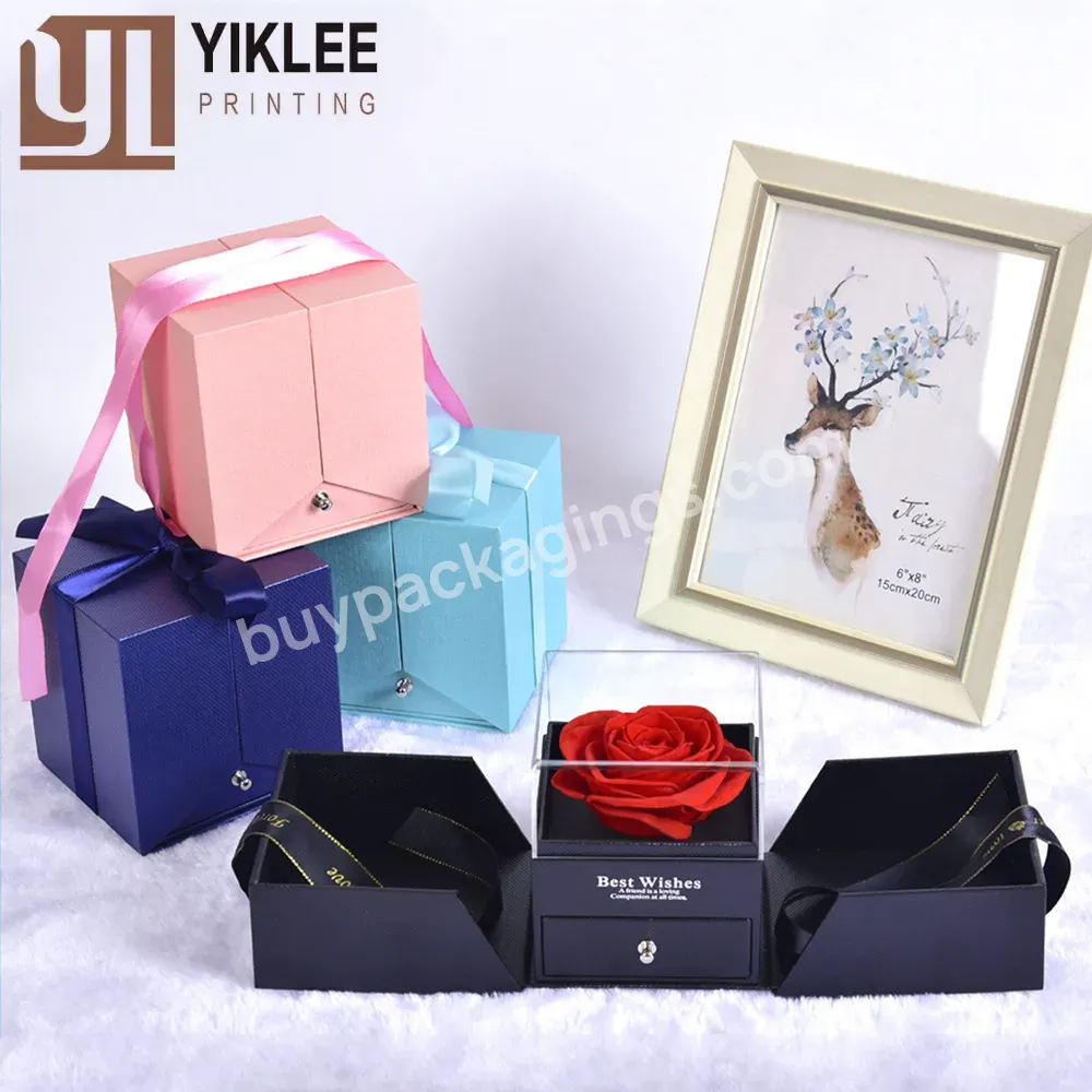 Valentine's Day Unfading Dried Flower Boxes Clear Acrylic Eternal Design Ring Gift Craft Jewelry Display Holder Rose Gift Box