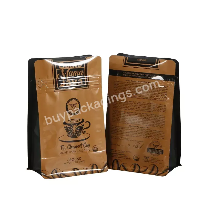 Vertical Aluminum Foil Flat Bottom Coffee Bag With Resealable Zipp Food Bag