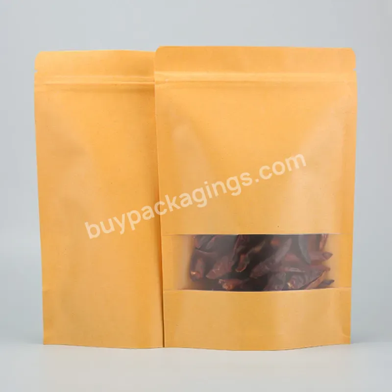 Vertical Packaging Customized Brown Gift Tea Food Nut Bag Transparent Window Kraft Paper Bag