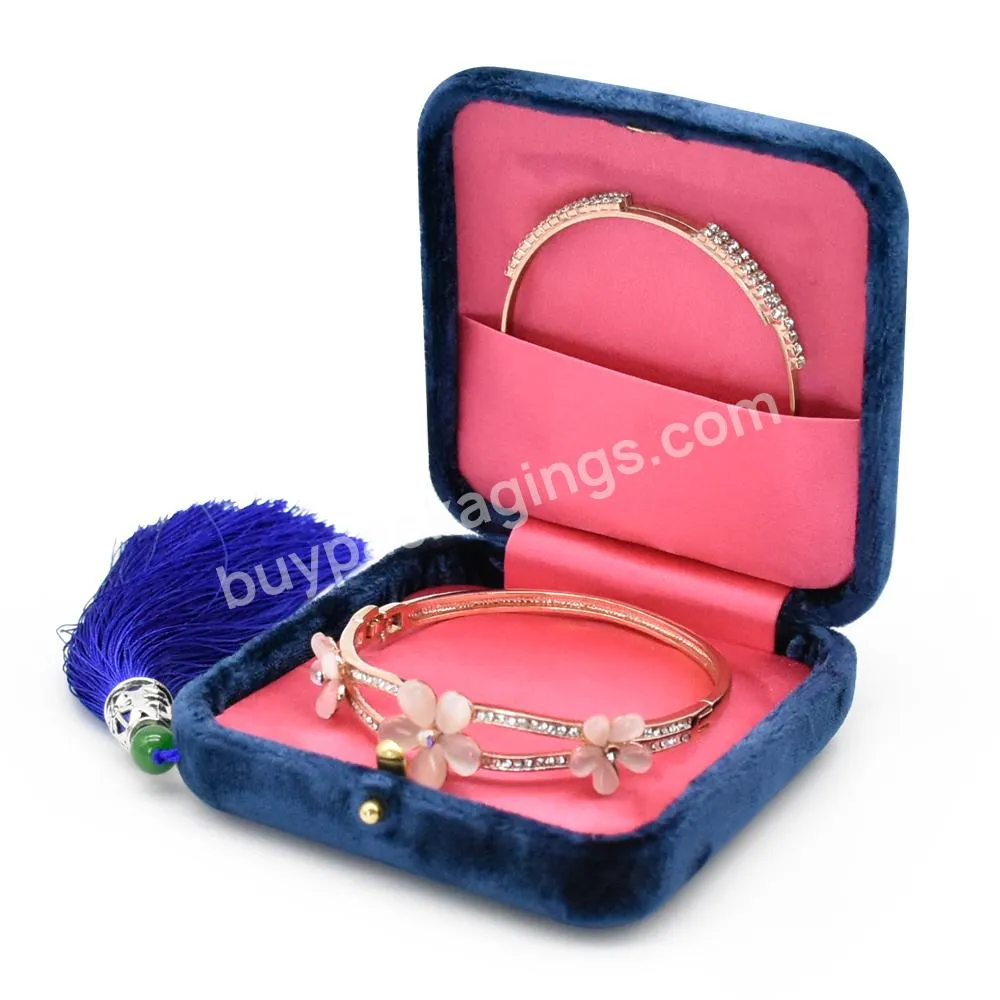 Vintage Elegant Personalise Velvet Suede Jewelry Box Luxury Bangle Bracelet Box Jewellery Packaging Display Box With Tassel