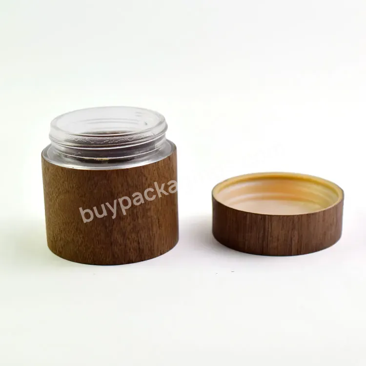 Walnut Wooden Glass Jars With Child Resistant Lid For Flower Cosmetic Cream 90ml 3oz - Buy Walnut Wooden Glass Jars,Wooden Glass Jars,Jars With Child Resistant Lid.