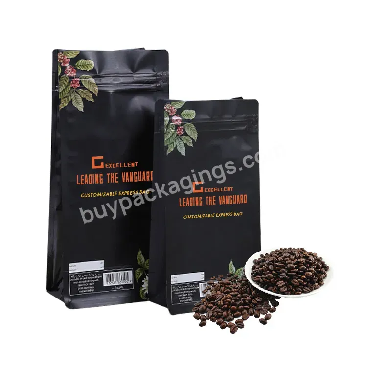 Waterproof Dampproof Custom Bottom Matte Black Resealable Zipper Bag Printing Logo Coffee Beans Packaging Bags With Valve