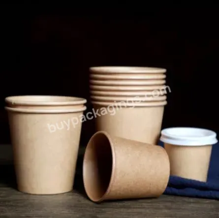 Waterproof Eco-friendly Fast Food Packaging Container Hot Drinking Disposable Kraft Paper Coffee Cups With Lid