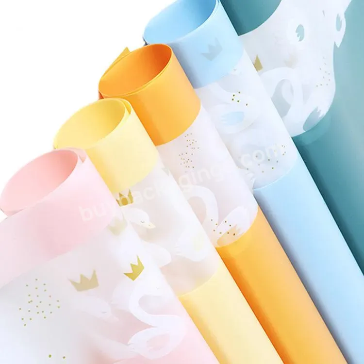 Waterproof Pva Mist Film Wrapping Flower Paper With Swan Pattern Design Printing For Valentine Day Gift Packing