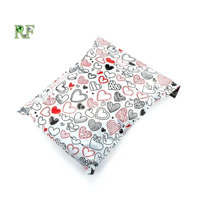 Waterproof Red Heart Poly Courier Bag Shipping Envelope For Clothes Packing