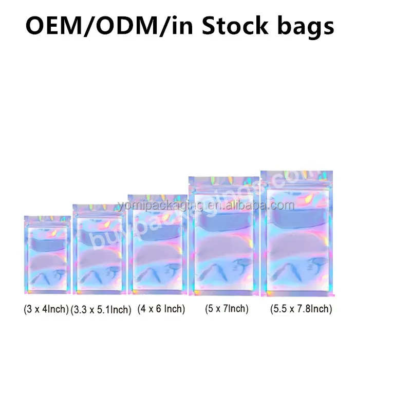 Waterproof Resealable Stand Up Transparent Laser Holographic Plastic Ziplock Bags