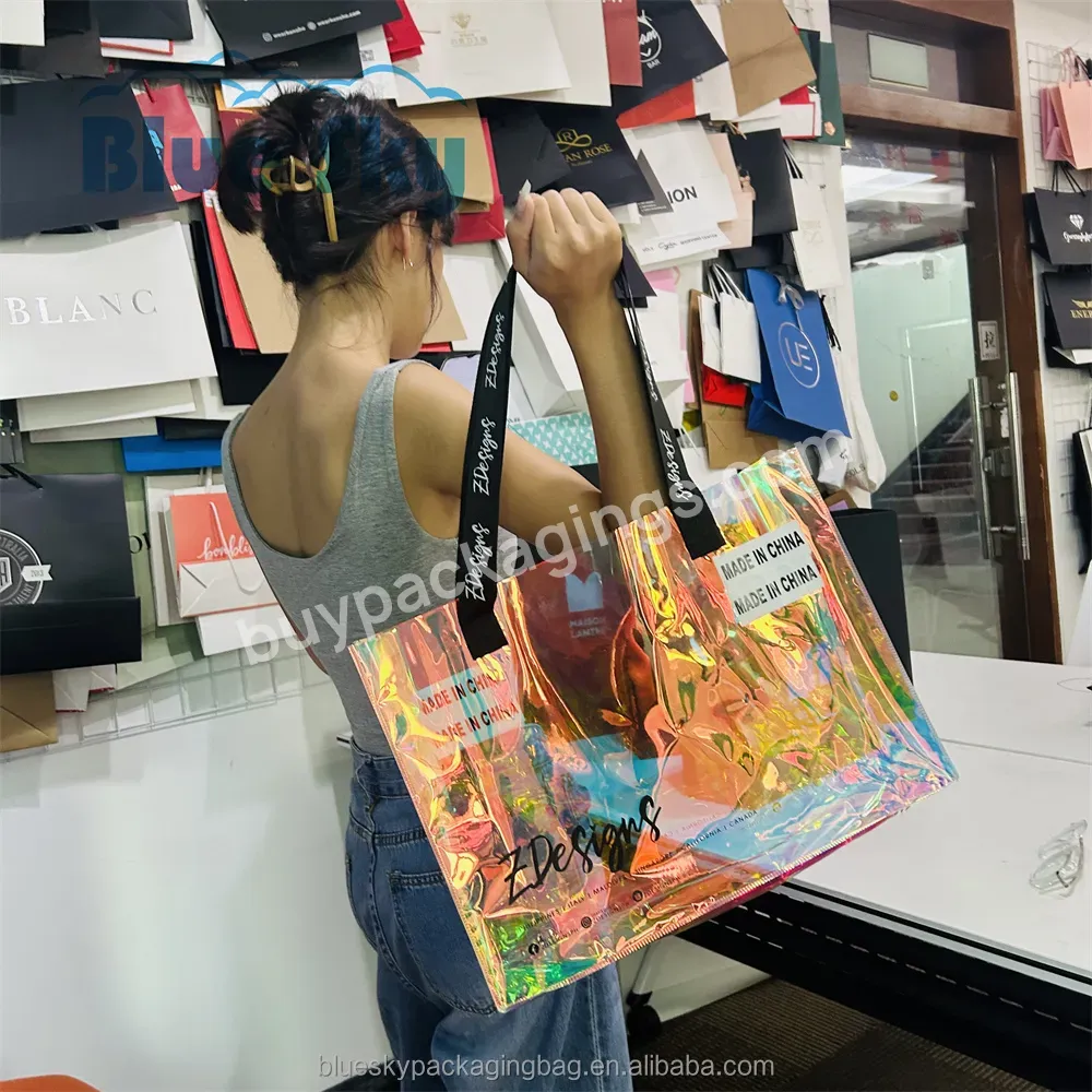 Waterproof Strong Mass Production Cool Color Tote Bag Large Size Printing Personalized Logo Pvc Holographic Bag