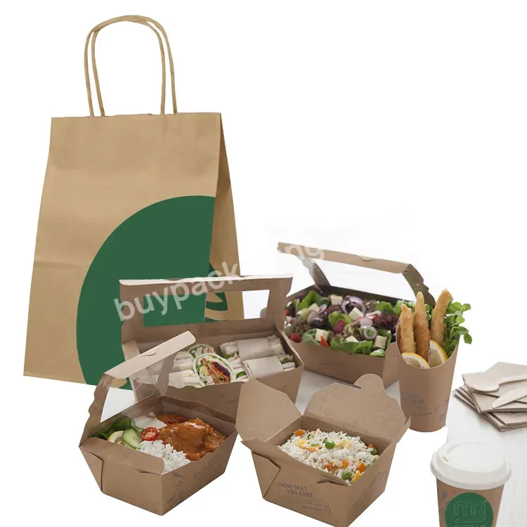Wax Coated Restaurant Togo Takeaway Brown Kraft Corrugated Compostable Paper Food Grade Cardboard Box With Window