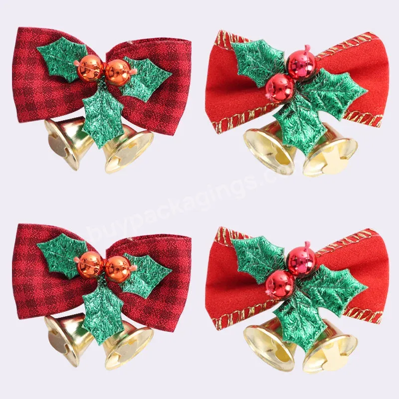 Webbing Bow Christmas Tree Decoration Bells Christmas Gift Box Accessories Christmas Bow Bells Hanging Decoration