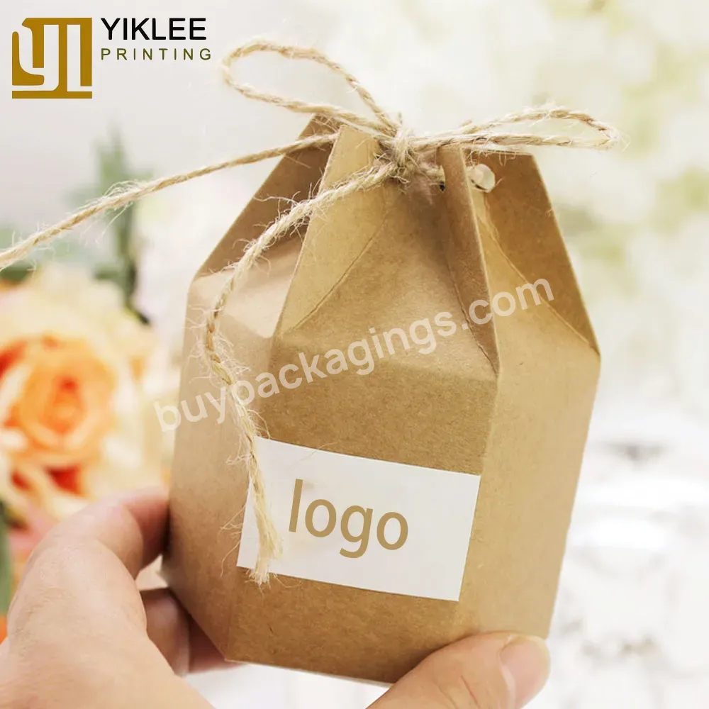 Wedding Party Christmas White Paper Gift Boxes Twine Candy Chocolate Gift Packing Wrap Lantern Hexagon Kraft Paper Package Box