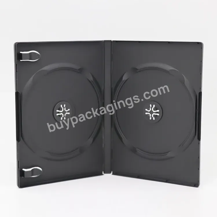 Weisheng Black 2 Disc Dvd Case Plastic Dvd Packaging Container Case 14mm Dvd Case With Book Clips