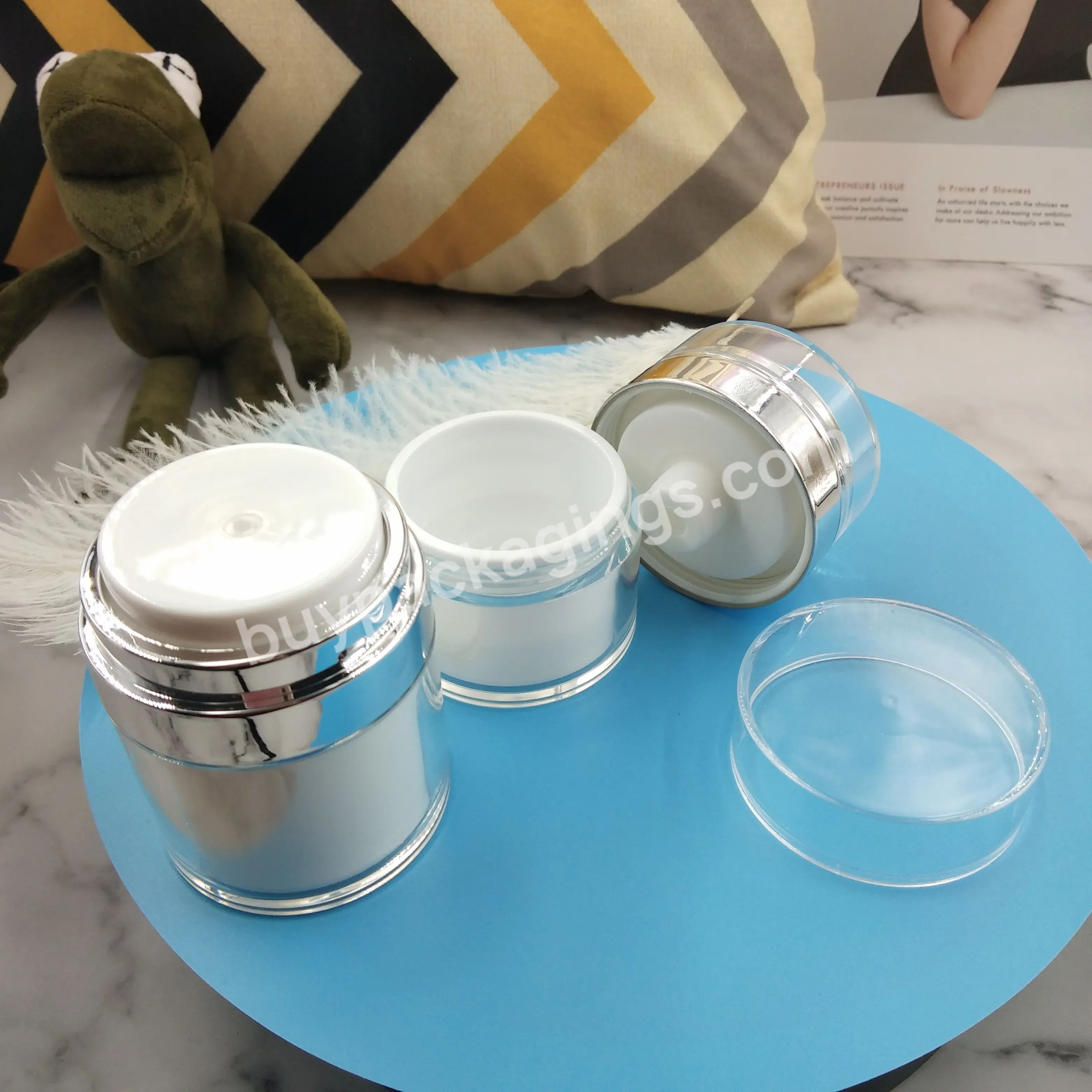 White And Silver Cosmetic Jar 15g 30g 50g Acrylic Airless Cream Jar