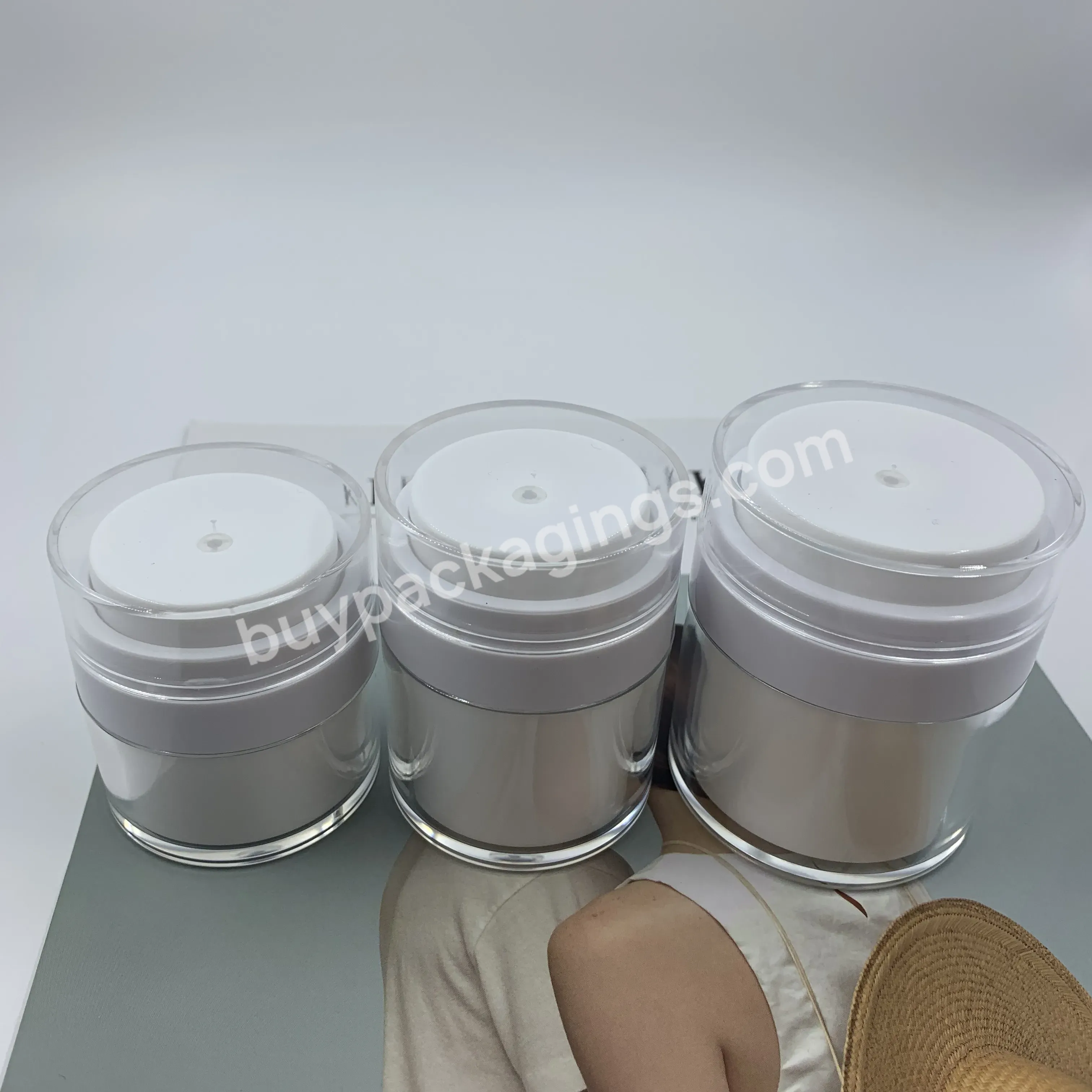 White And Silver Cosmetic Jar 15g 30g 50g Acrylic Airless Cream Jar