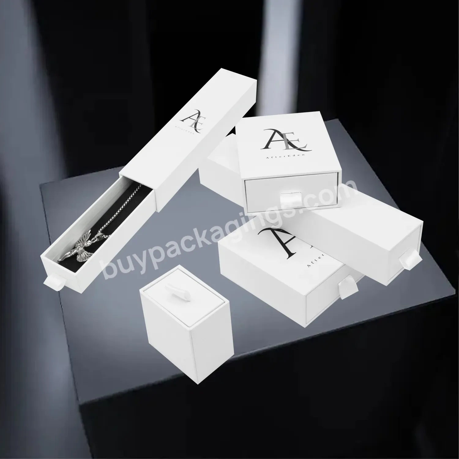 White Cardboard Necklace Box Packaging Luxury Custom Bracelet Rings Drawer Paper Jewelry Box