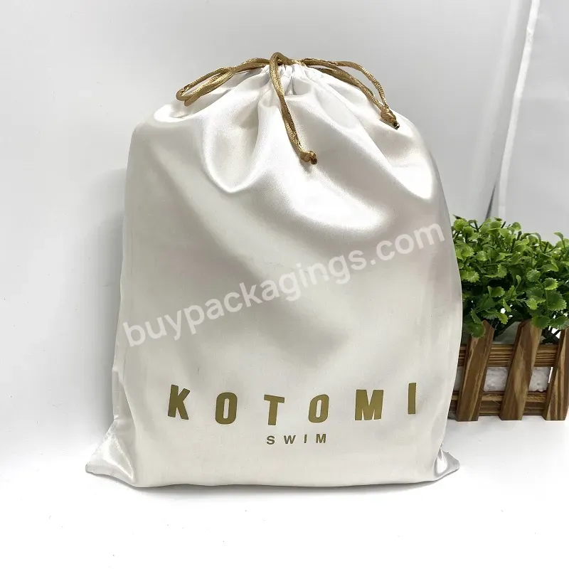 White Custom Luxury Satin Swimwear Clothing Pouch Drawstring Packaging Bag With Logo