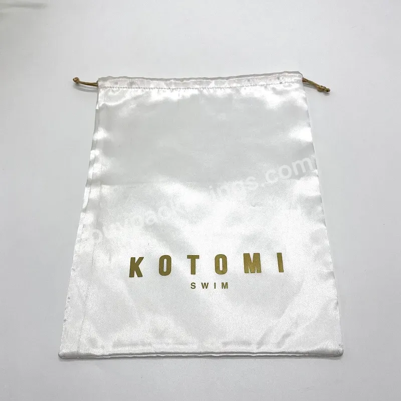 White Custom Luxury Satin Swimwear Clothing Pouch Drawstring Packaging Bag With Logo