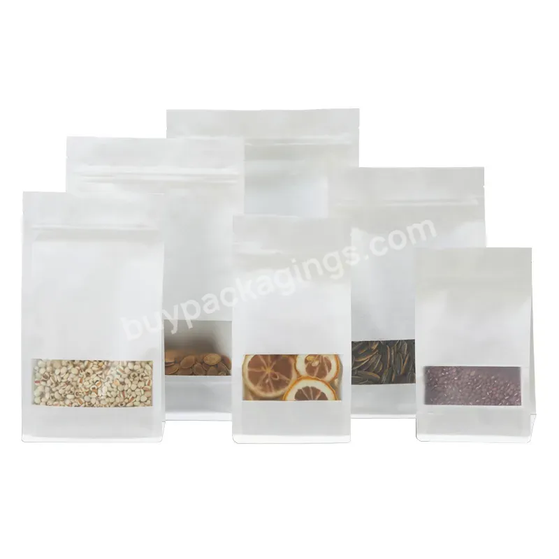 White Frosted Kraft Paper Self Standing Window Packaging Dry Goods Bag Multi Specification Food Packaging Bag Sealing Bag