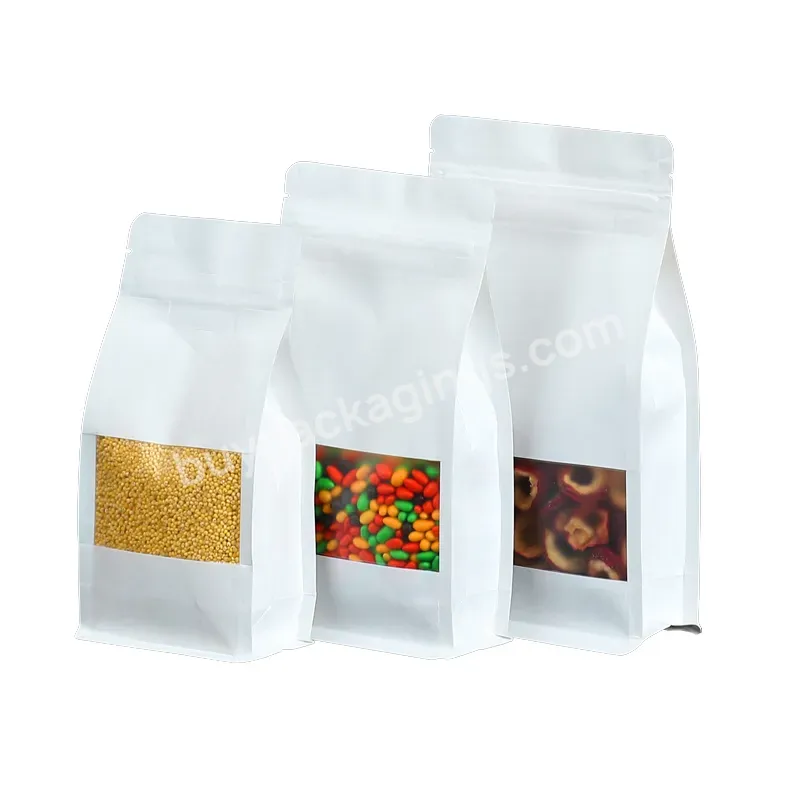 White Frosted Kraft Paper Self Standing Window Packaging Dry Goods Bag Multi Specification Food Packaging Bag Sealing Bag